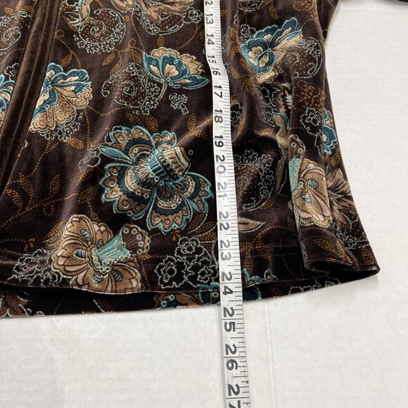 Vintage Briggs Top 3X Brown Velvet Faux Twin Set Green Floral Goblincore Fairy - Picture 8 of 10